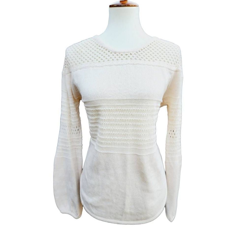 Knox Rose Womens Pullover Sweater Beige Long Sleeve Jewel Neck Open Knit S New